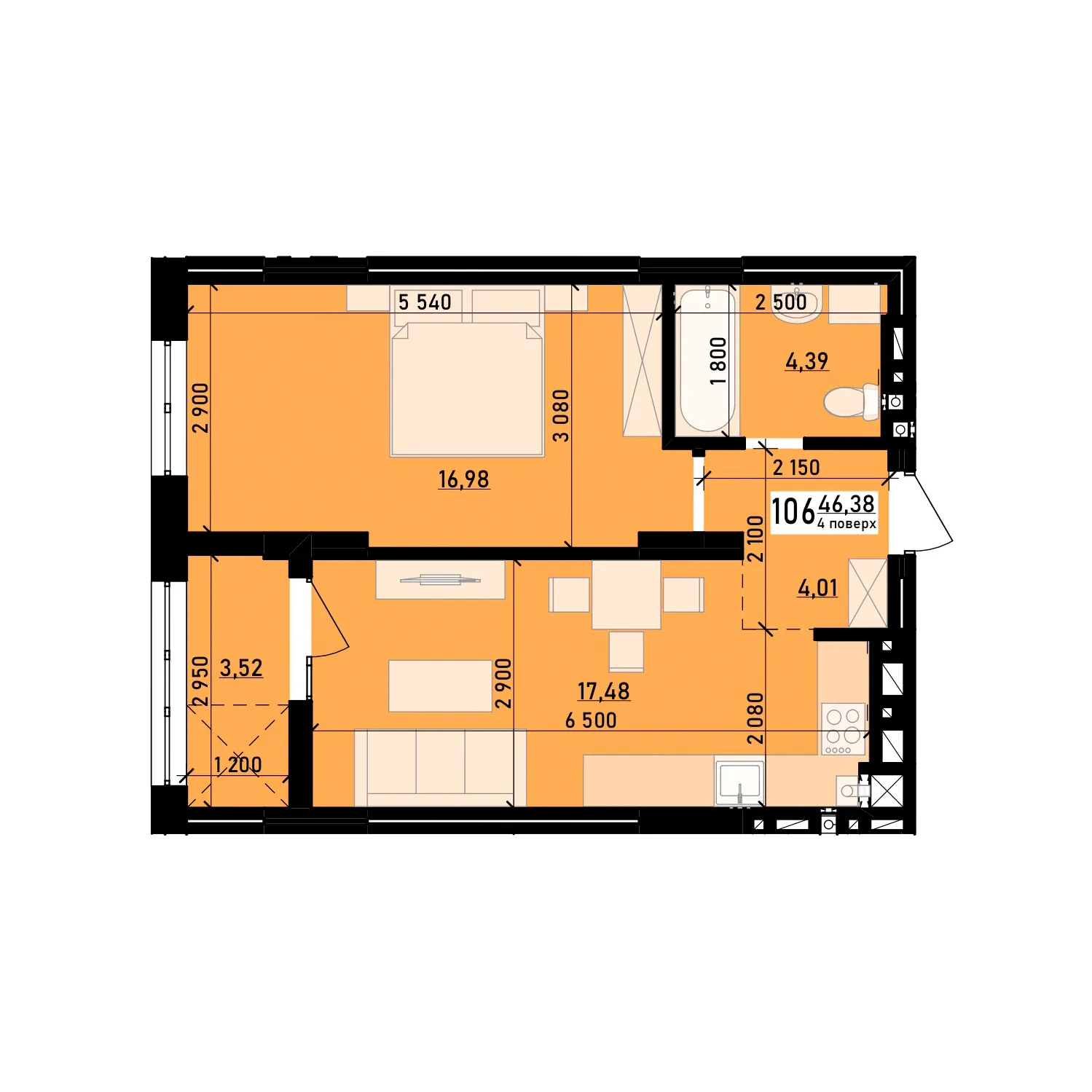 1-кім квартира №106 у ЖК «Весняний» 1-кім квартира №106 у ЖК «Весняний»