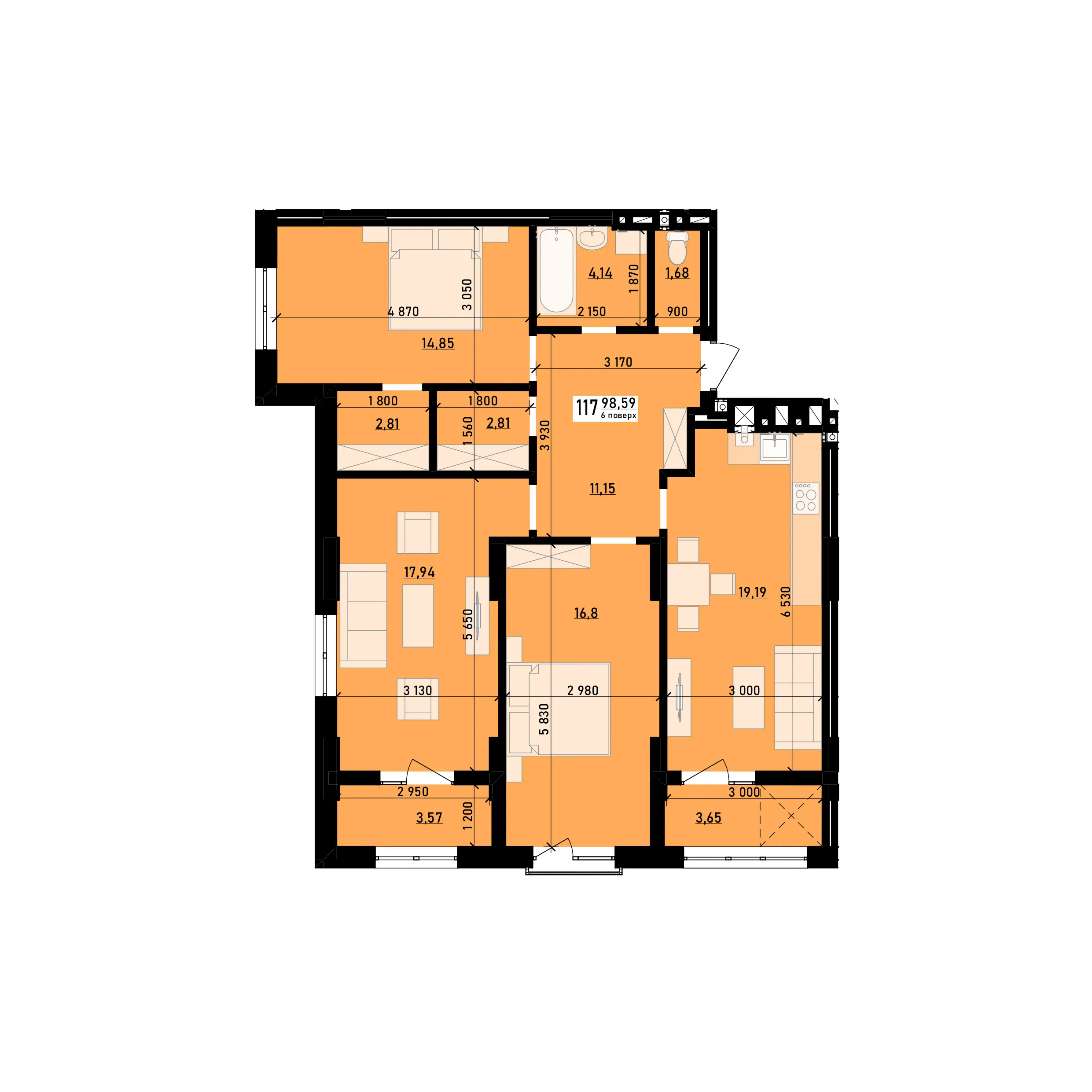 3-кім квартира №117 у ЖК «Весняний»