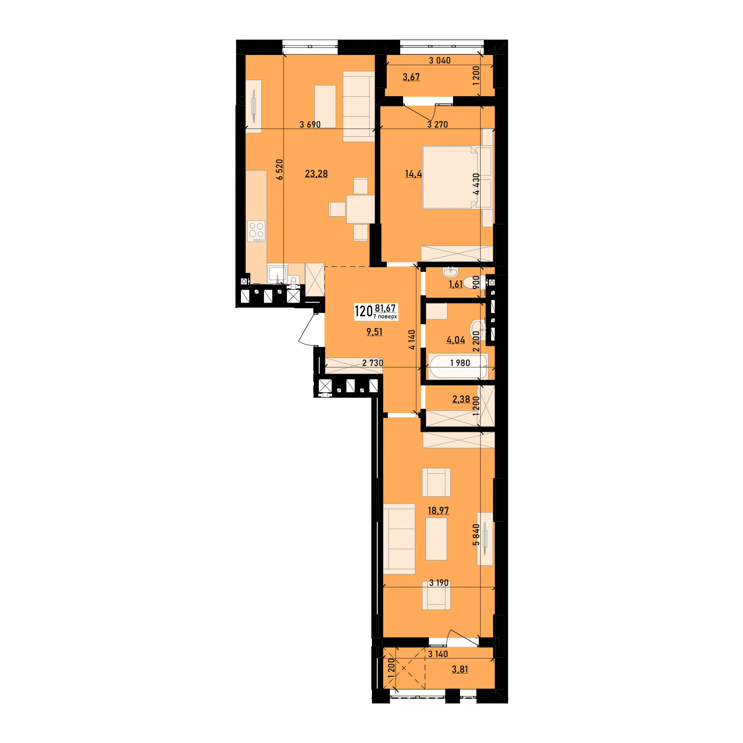2-кім квартира №120 у ЖК «Весняний»