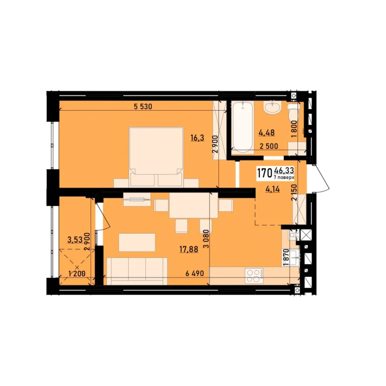 2-кім квартира №120 у ЖК «Весняний»